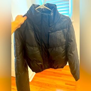 Mini puffer pleather jacket